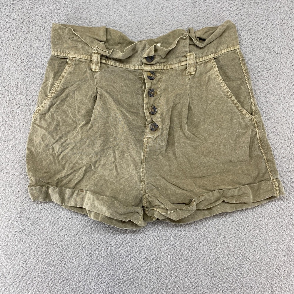 Billabong Shorts Womens 26 Linen Green High Waisted Button Fly Summer Cuffed